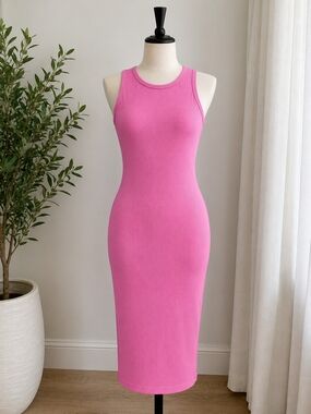 Sleeveless Ribbed Tank Midi Dress - Pink